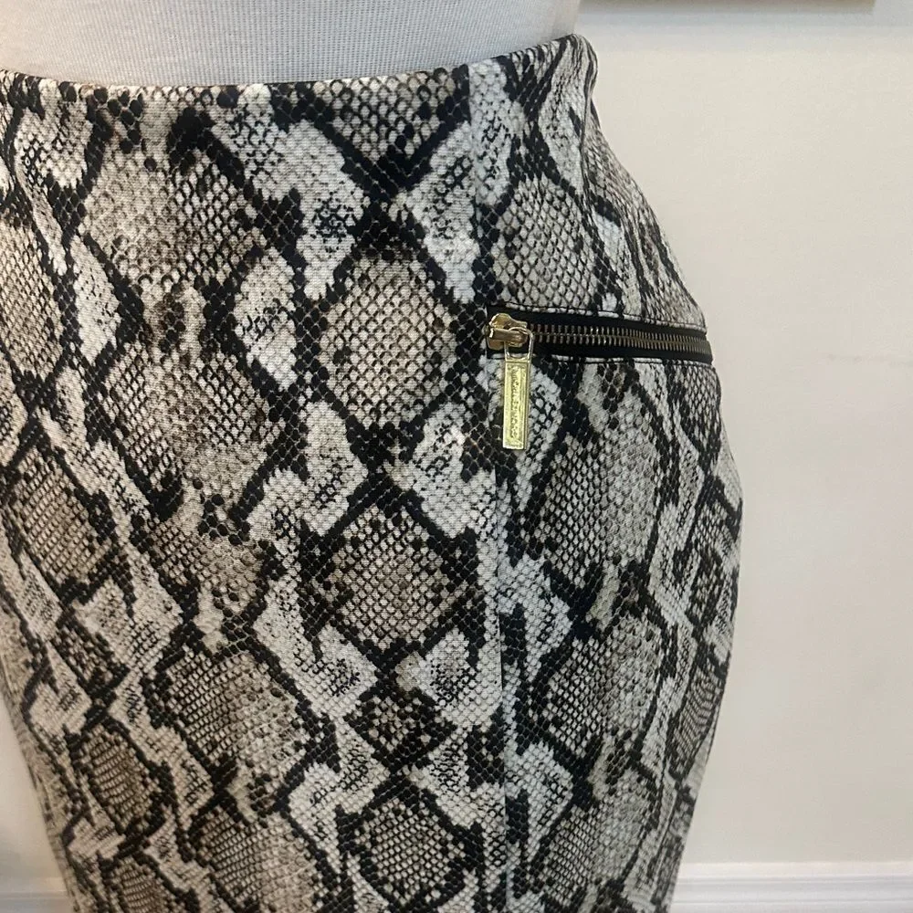 Michael Kors Snake Print Skirt w/ Gold Hip Zippers Size 10P